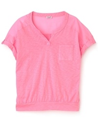 A light touch for summer, the slub henley features cuffed sleeves and a banded hem for put-together look she'll love. A light touch for summer, the slub henley features cuffed sleeves and a banded hem for put-together look she'll love.