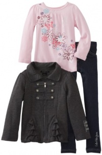 Calvin Klein Girls 2-6X Jacket With Pink Tee And Jean, Gray, 6 Calvin Klein Girls 2-6X Jacket With Pink Tee And Jean, Gray, 6