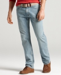 With a lighter wash, there's no need to wait years to achieve the casual, lived-in look of these Tommy Hilfiger jeans. With a lighter wash, there's no need to wait years to achieve the casual, lived-in look of these Tommy Hilfiger jeans.