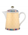 Energize your morning with the Twist Alea coffeepot. The bright enamel colorblock design is a perfect contrast to the fine white china. Features a vivid band of color along the rim.  Holds 42-1/4 oz.
