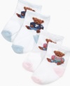 Too cute to pass up! Two-pairs of baby girls or boys crew socks from Ralph Lauren look absolutely adorable.