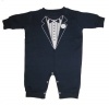 Two In Love! Formal Tuxedo (Classic Tux) Baby/Toddler Fleece Long Sleeve Navy Blue Romper