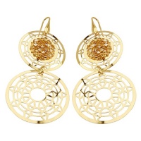 .925 Sterling Silver and 14K Gold Plated Kaleidoscope Hanging Jewel Encrusted Earrings with Fishhook