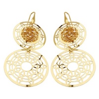 .925 Sterling Silver and 14K Gold Plated Kaleidoscope Hanging Jewel Encrusted Earrings with Fishhook .925 Sterling Silver and 14K Gold Plated Kaleidoscope Hanging Jewel Encrusted Earrings with Fishhook