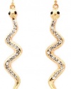 Trendy Crystal Embellished 2-1/2 Long Snake Dangle Earrings - Gold Plated