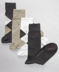 Offering both classic argyle and basic solids, this four-pack of socks from Tommy Hilfiger strikes a sophisticated note with any dress shoe. Offering both classic argyle and basic solids, this four-pack of socks from Tommy Hilfiger strikes a sophisticated note with any dress shoe.
