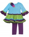 Rare Editions Baby-girls Infant Corduroy Legging Set, Turquoise/Lime/Purple, 24 Months