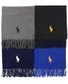 Sport the definitive symbol of style: Lambs wool muffler embroidered with the Big Pony logo of Polo Ralph Lauren.