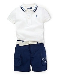 This set pairs a preppy cotton polo with a surplus-inspired cargo short for a versatile, laid-back look. This set pairs a preppy cotton polo with a surplus-inspired cargo short for a versatile, laid-back look.