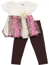 Rare Editions Baby-girls Newborn Mesh Animal Print Legging Set, Ivory/Brown/Fuchsia, 6 Months