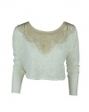 Free People Womens Ivory Candy Lace Crop Long Sleeve Top