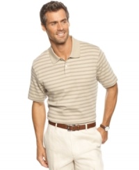 Stripes in this Tasso Elba polo shirt can take you from work to the weekend with ease. Stripes in this Tasso Elba polo shirt can take you from work to the weekend with ease.