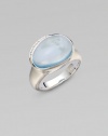 Dazzling diamonds embellish an exquisite blue topaz cabochon stone set in sleek sterling silver. Blue topazDiamonds, .07 tcwSterling silverLength, about ½Imported 