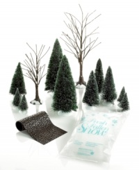 Bring the natural beauty of the season to your Christmas village with the Department 56 landscaping set. Frosted evergreens and bare-branched trees will line a cobblestone road. Bring the natural beauty of the season to your Christmas village with the Department 56 landscaping set. Frosted evergreens and bare-branched trees will line a cobblestone road.