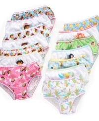 Keep her favorite characters close by all day! This 7-pack of underwear features Dora the Explorer or Tinkerbell. Keep her favorite characters close by all day! This 7-pack of underwear features Dora the Explorer or Tinkerbell.