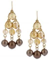 Contemporary chic. Kenneth Cole New York's chandelier earrings are crafted from gold-tone mixed metal, with glass pearls and glass accents coming together for a stunning display. Item comes packaged in a signature Kenneth Cole New York Gift Box. Approximate drop: 2-1/4 inches. Contemporary chic. Kenneth Cole New York's chandelier earrings are crafted from gold-tone mixed metal, with glass pearls and glass accents coming together for a stunning display. Item comes packaged in a signature Kenneth Cole New York Gift Box. Approximate drop: 2-1/4 inches.