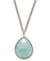 A drop of color brightens any look. This brilliant pear-shaped pendant features medium blue chalcedony (3-1/2 ct. t.w.) in a 10k gold setting. Approximate length: 18 inches. Approximate drop: 1 inch.