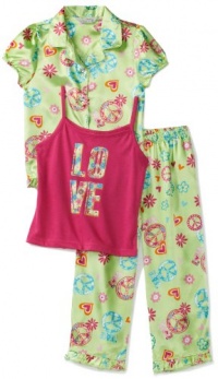 Komar Kids Girls 7-16 Charmeuse 3 Piece Printed Pyjama Set, Light Green, X-Small Komar Kids Girls 7-16 Charmeuse 3 Piece Printed Pyjama Set, Light Green, X-Small