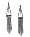 Silver-plated chains and sea-inspired turquoise accents give these Jessica Simpson chandelier earrings a fun yet sophisticated allure. Approximate drop: 6 inches.