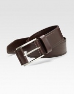 A smooth leather classic is finished with a brushed metal buckle. Brushed silver zinc buckle About 1½ wide Imported 