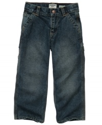 He'll be prepared to be daddy's little weekend helper when wearing these classic carpenter jean from Osh Kosh. He'll be prepared to be daddy's little weekend helper when wearing these classic carpenter jean from Osh Kosh.
