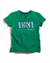 GUESS Kids Boys Slit Neck Tee with Mixed Appliqué, GREEN (3T)