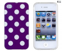 Purple/White Polka Dot Flexible TPU Gel Case with Clear Sides for Apple iPhone 4, 4S (AT&T, Verizon, Sprint) Purple/White Polka Dot Flexible TPU Gel Case with Clear Sides for Apple iPhone 4, 4S (AT&T, Verizon, Sprint)