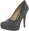 Enzo Angiolini Women's Smiles16 Platform Pump,Black/Silver Fabric,8 M US