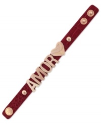 A look you're sure to love. BCBGeneration's Amor affirmation bracelet is crafted from rose gold-tone mixed metal on a stylish red croco band for a fashion-forward touch. Approximate length: 8 inches. A look you're sure to love. BCBGeneration's Amor affirmation bracelet is crafted from rose gold-tone mixed metal on a stylish red croco band for a fashion-forward touch. Approximate length: 8 inches.