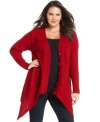Layer in style this season with Design 365's cable-knit plus size cardigan, punctuated by a handkerchief hem.