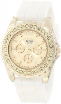 XOXO Women's XO8046 Rhinestone Accent White Silicone Strap Watch