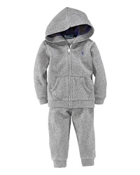 Rendered in luxuriously soft cotton, a hooded sweatshirt and matching athletic pant provide the perfect pairing for lounge or play. Rendered in luxuriously soft cotton, a hooded sweatshirt and matching athletic pant provide the perfect pairing for lounge or play.