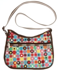 The classic hobo by LeSportsac is available in bold brights or printed with various motifs in a seasonal palette. The classic hobo by LeSportsac is available in bold brights or printed with various motifs in a seasonal palette.