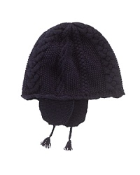 A mix of stitches gives handcrafted charm to a sweet earlap hat rendered in warm, breathable cotton. A mix of stitches gives handcrafted charm to a sweet earlap hat rendered in warm, breathable cotton.