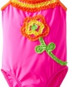 Flapdoodles Girls 2-6X Flower Ruffle 1 Piece, Malibu Pink, 6