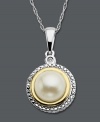 The sweetest summer birthday. She'll adore this personalized pearl (7 mm) pendant, June's beautifully-polished birthstone. Crafted in 14k gold and sterling silver with a sparkling diamond accent. Approximate length: 18 inches. Approximate drop: 1 inch.