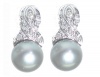 10k White Gold 6mm Grey Cultured Pearl Freshwater Earrings with Diamond Accents