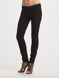 Sexy skinny-fit stretch denim with minimal details.THE FITFitted from waist to hem Rise, about 8 Inseam, about 30THE DETAILSZip fly Five-pocket style Plain back patch pockets 98% cotton/2% spandex; machine wash Made in USA of imported fabric Sexy skinny-fit stretch denim with minimal details.THE FITFitted from waist to hem Rise, about 8 Inseam, about 30THE DETAILSZip fly Five-pocket style Plain back patch pockets 98% cotton/2% spandex; machine wash Made in USA of imported fabric