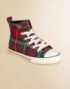 A classic high-top sneaker is rendered in durable preppy plaid canvas with pony embroidery.Lace-upCanvas upperCotton canvas liningRubber solePadded insoleImported