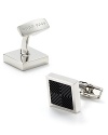 Finish your dressed-up look with the refined polish of these alluring BOSS Black cufflinks, furnished with an enamel plate of lilac for masculine appeal.