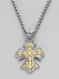 A traditional symbol, make with modern craftsmanship in sterling silver with 18k gold detail. 2¼ X 1½ Enahancer bale clasp Made in GreecePlease note: Chain sold separately. 