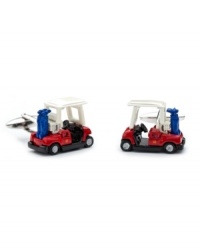 From the tee box to your desk, these golf cart cufflinks accent your links style. From the tee box to your desk, these golf cart cufflinks accent your links style.