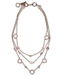 Layers of rosy warmth. Givenchy's three-row necklace highlights vintage rose stones strung from delicate chains. Crafted from brown gold tone mixed metal. Approximate length: 16 inches + 2-inch extender. Layers of rosy warmth. Givenchy's three-row necklace highlights vintage rose stones strung from delicate chains. Crafted from brown gold tone mixed metal. Approximate length: 16 inches + 2-inch extender.