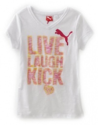 Puma - Kids Girls 7-16 Live Laugh Kick Tee, White, Large Puma - Kids Girls 7-16 Live Laugh Kick Tee, White, Large