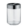 Kitchen box in glass with hermetic lid. Lid in beautiful stainless steel.