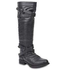 Move along in style with this tall pair. Madden Girl's Zerge boots feature crisscrossing straps around the ankle and the top of the shaft and an exposed full-length back zipper with colorful lining. Move along in style with this tall pair. Madden Girl's Zerge boots feature crisscrossing straps around the ankle and the top of the shaft and an exposed full-length back zipper with colorful lining.