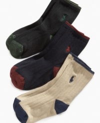 Keep their toes comfy and classy with this three-pack of slack socks from Ralph Lauren. Keep their toes comfy and classy with this three-pack of slack socks from Ralph Lauren.