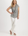 A sophisticated jersey top with a dramatic cowlneck and an easy fit.Deep cowlneckShort sleevesRibbed tank-inspired detailPull-on styleAbout 27 from shoulder to hemViscoseDry cleanImported of Italian fabric