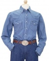 Wrangler Men's Cowboy Cut Work Western Long Sleeve Shirt, Blue Stonewashed