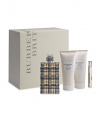 Burberry Brit for Women epitomizes modern day British style. Classic, fresh and feminine, it is a timeless scent with a spirited attitude. Experience Burberry Brit for Women with this Gift Set that includes a 3.3 oz. Eau de Parfum Spray, 3.3 oz. Energizing Body Lotion, 3.3 oz. Refreshing Shower Gel and 0.25 oz. travel-size Purse Spray in a gift-ready box. 